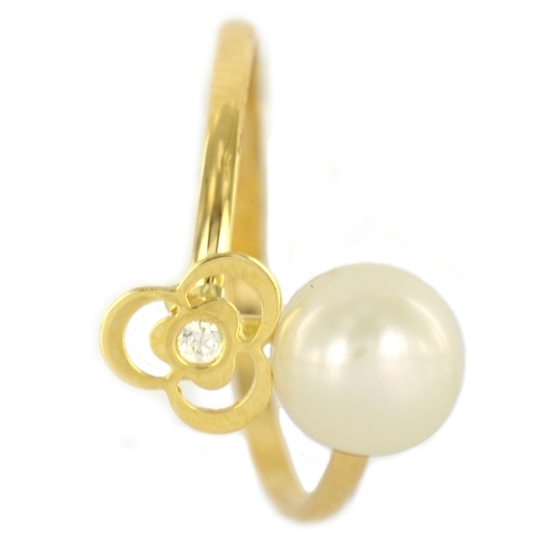 Anillo oro Trébol perla y circonita