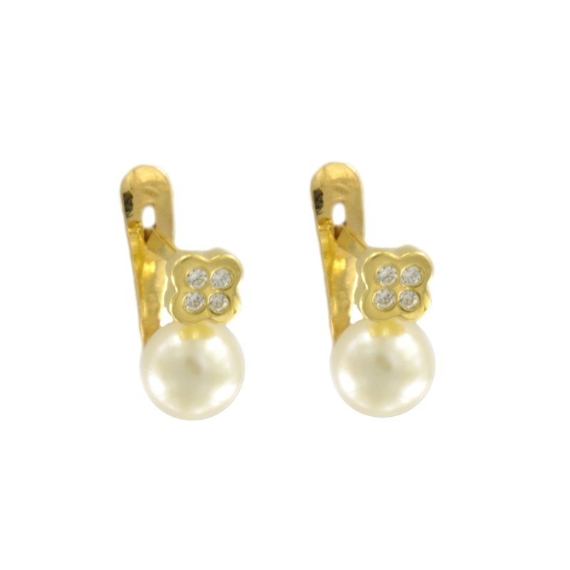 Pendientes oro Cuadrado perla circonita