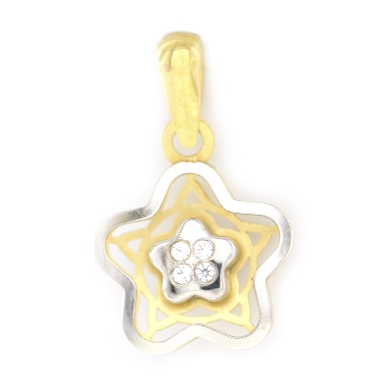 Colgante oro estrella bicolor con circonitas