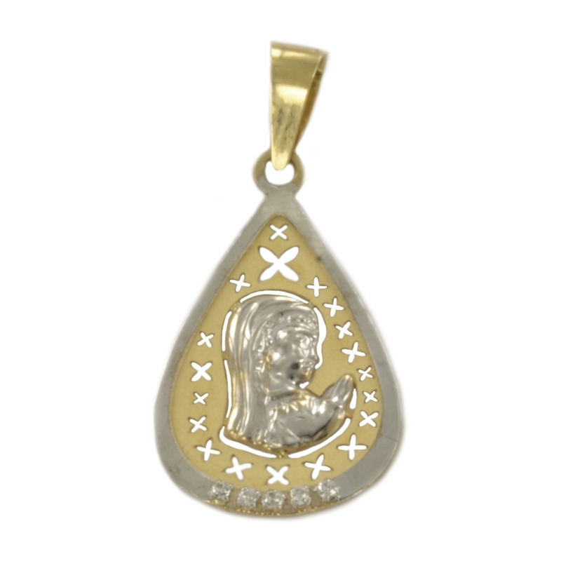 Medalla oro virgen bicolor con circonitas