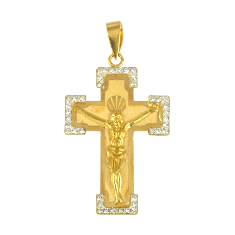 Cruz oro con cristo y circonitas
