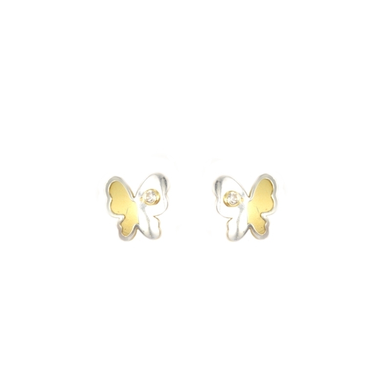 Pendientes oro bicolor Mariposa