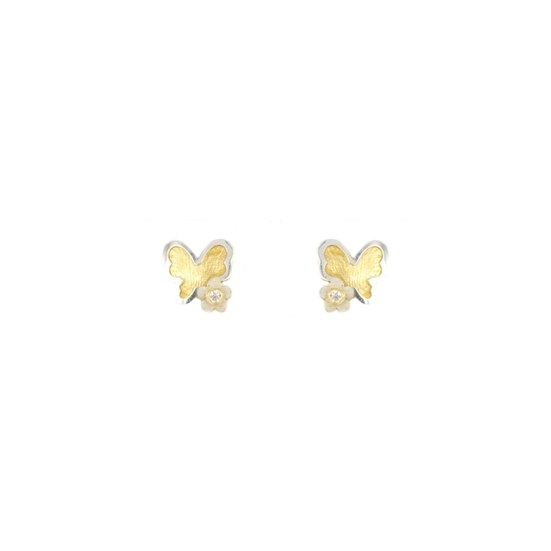 Pendientes oro bicolor Mariposa