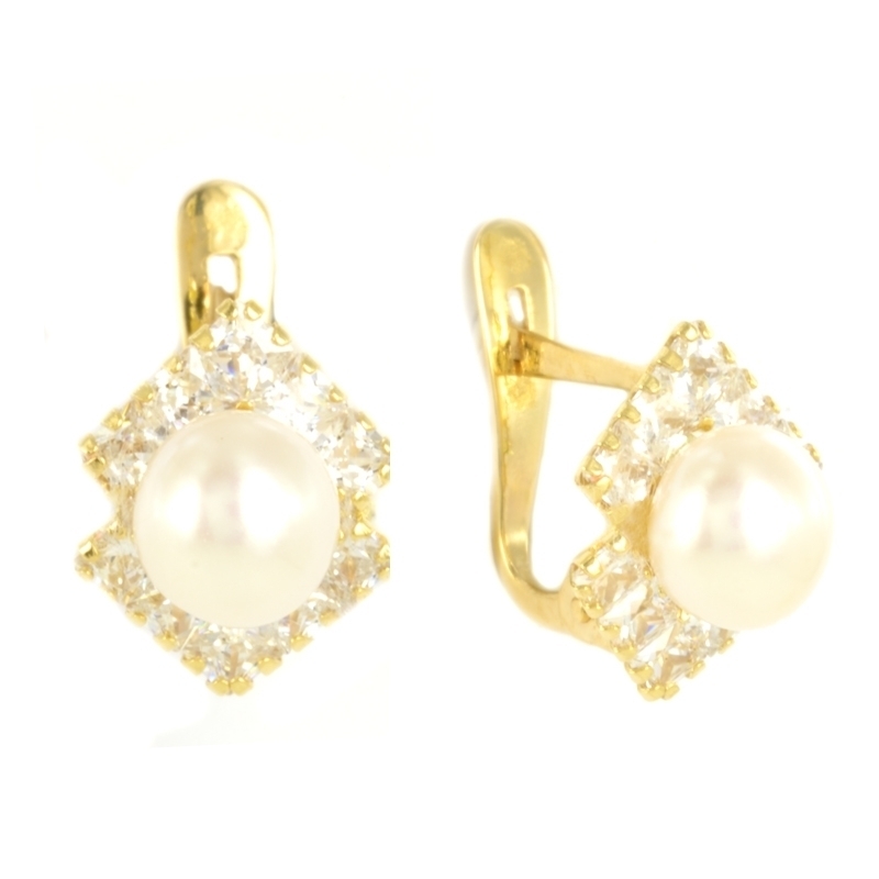 Pendientes oro comunión perla y circonita