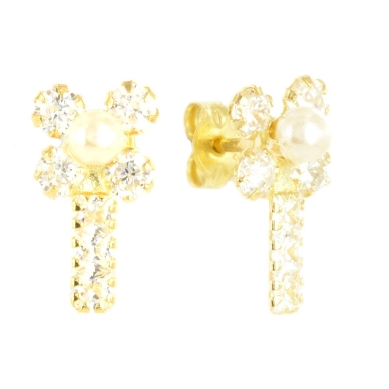 Pendientes oro circonitas perla